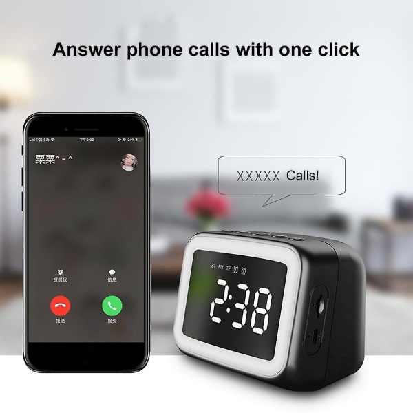 Bt511 Langaton Bluetooth-yhteensopiva 5.0 Kaiutin Musiikkisoitin Herätyskello Meikkipeili Black