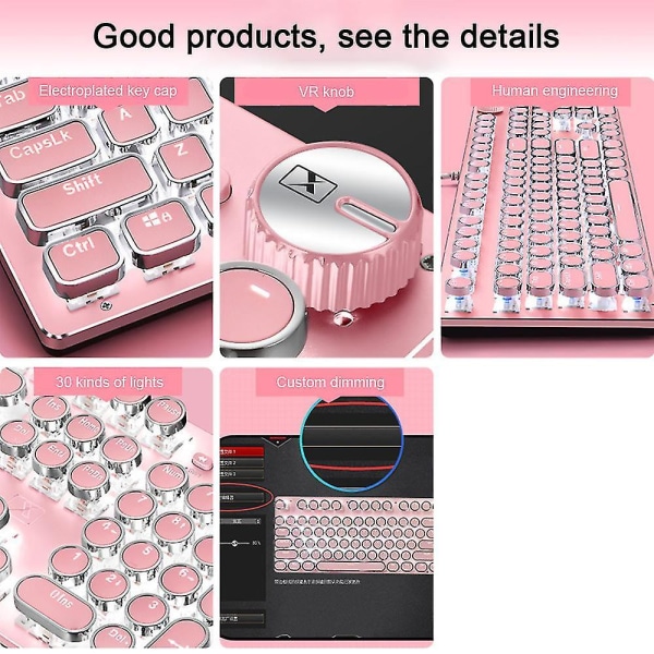 Retro Mechanical Gaming Keyboard 104 Key-led Backlit Keyboard Mechanical pink