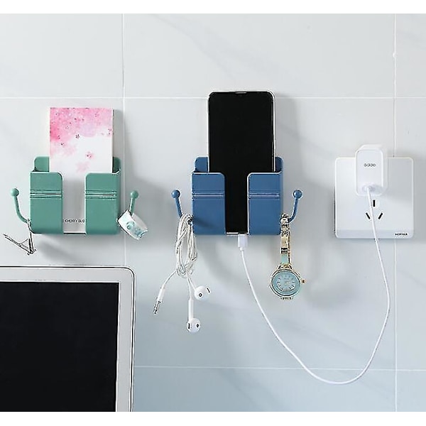 2pcs Wall Mounted Mobile Phone Holder Charging Stand Rack Shelf Self Adhesive Mounts Green