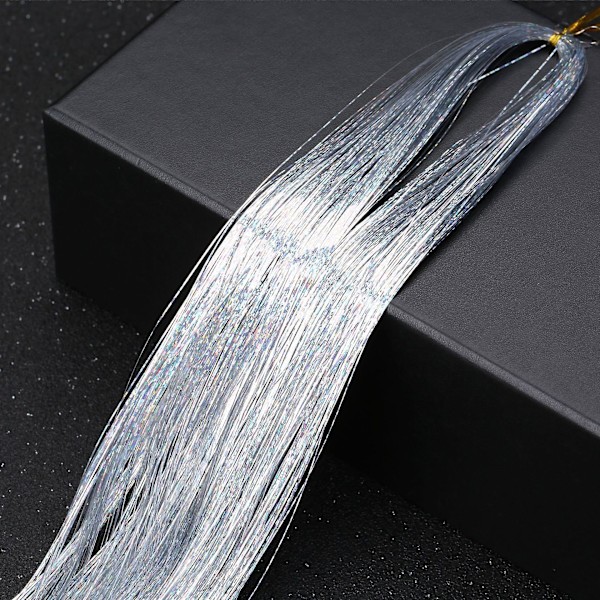 36inch Hair Tinsel Sparkling Glitter Tinsel Fairy Hair Extensions Heat Resistant Party Highlight silver