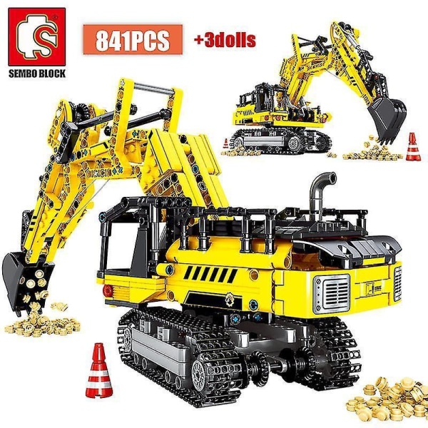 Sembo Excavator Truck Technical Building Construction Blocks City Engineering Cars Mechanical Bricks Toys Gifts For Children Boycity Excavator