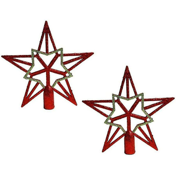 Glittered Christmas Tree Topper Hallow Star Topper For Decor2pcs-red