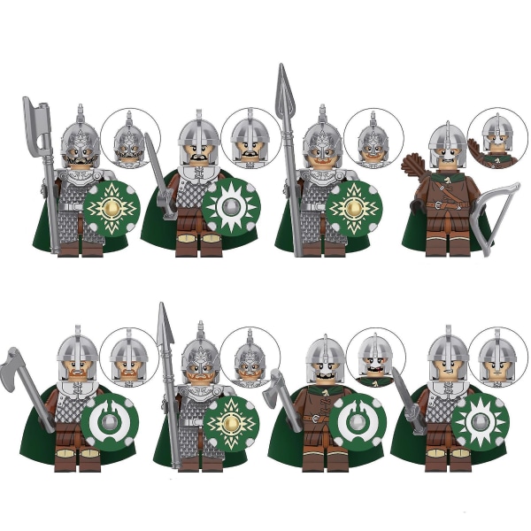 Medieval Rohan Knight Building Block Guard Archer Throwing Axe Hand Special Piece To Insert Building Block Toy Minifigure 8pcs