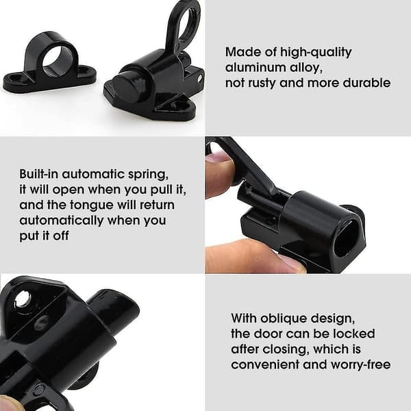 Automatic Door Latch, 6 Pieces Aluminum Door Latch Window Lock Small Thick Latch With Screws, Spring Lock Bolt For Window Door Security Ring