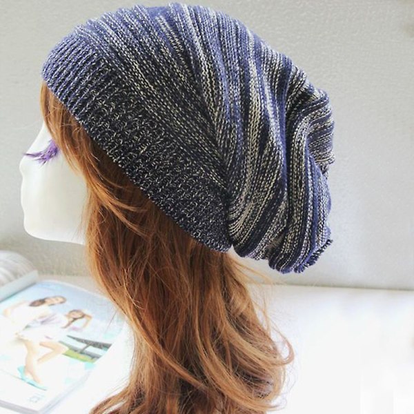 Unisex Uldne Vinter Baggy Oversized Slouch Beanie Huer Kasketter Navy Blue