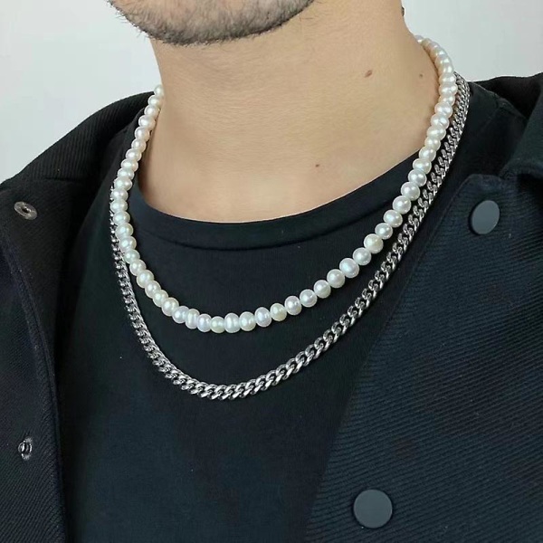 2022 New Fashion Imitation Pearl Men Necklace Simple Classic Width 6/8 50cm 6mm