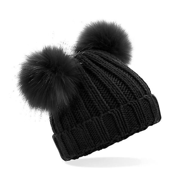 Outdoor Look Infants Faux Fur Double Pom Pom Beanie Hat Black
