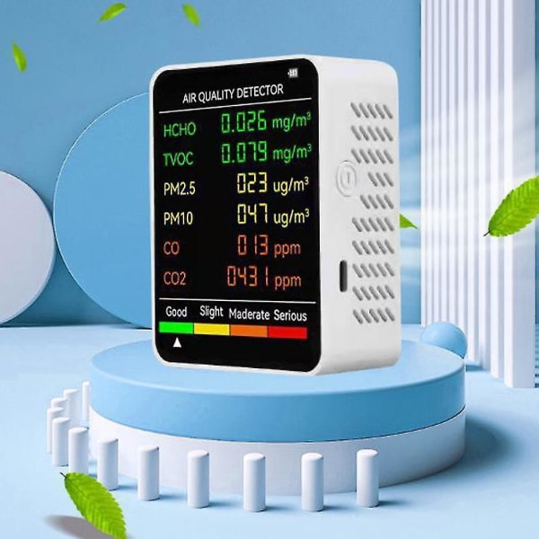 6 In 1 Pm2.5 Pm10 Hcho Tvoc Co Co2 Multifunctional Air Quality Detector Co Carbon Dioxide Formaldehyde Monitor Lcd Large Screen Display Portable Home White