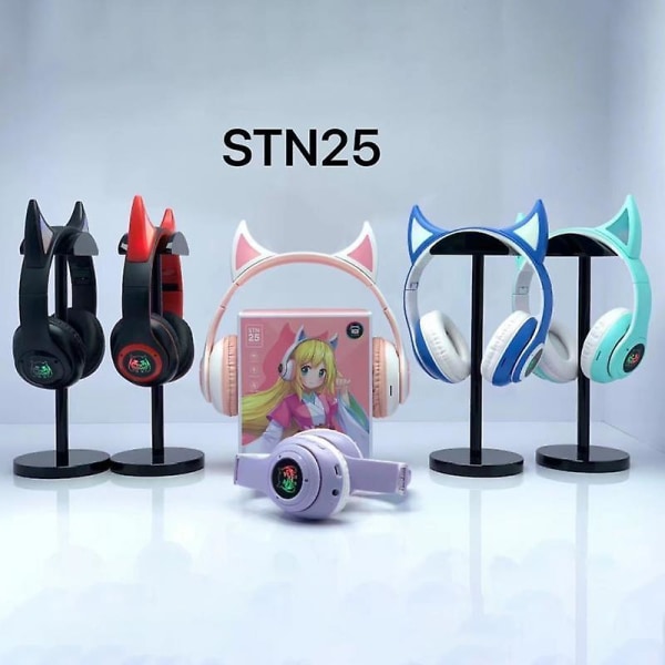 Flash light cute ears wireless headphones bass noise cancelling adults kids girl bluetooth headsets support tf card with mic 4