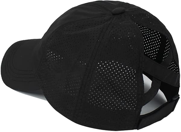 Womens Criss Cross Ponytail Baseball Cap Adjustable High Messy Bun Ponycap Quick Drying Hat Black