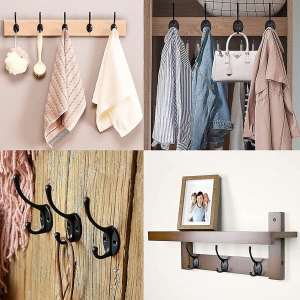 6 Pcs Retro Metal Robe Hooks With Screws Hanging Clothes Coat Hooks Wall Mounted Durable Coat Hooks For Wall Bedrooms (black)
