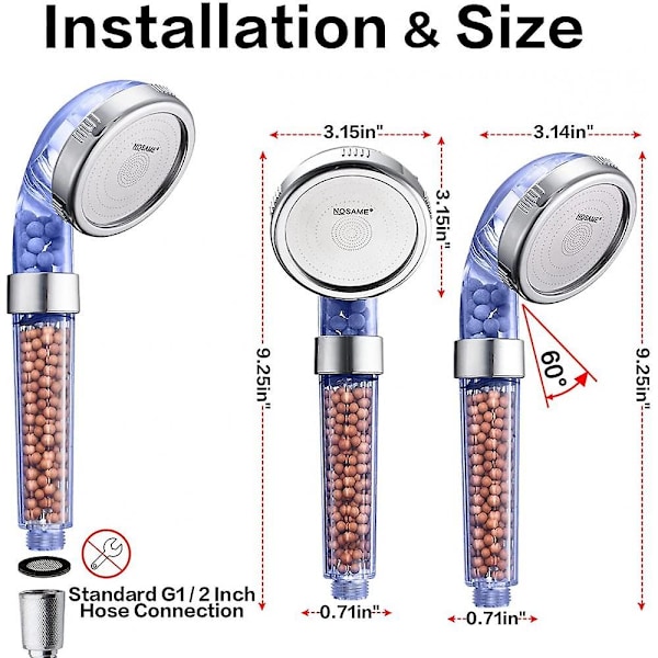 Shower Head, 3 Mode Function Spray Handheld Showerheads Blue Shower Head