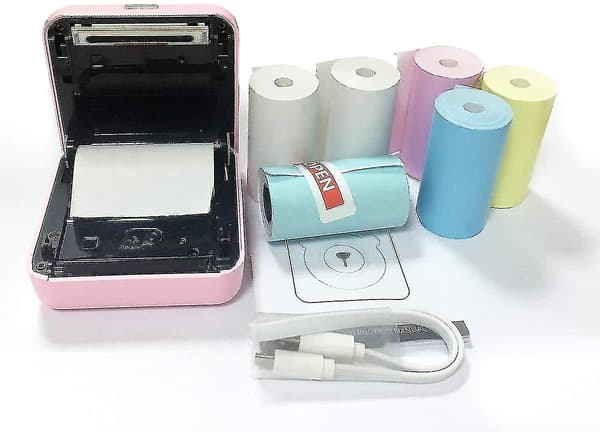 Mini Printer, Trådløs Termisk Etiketprinter, Sticky Note Kvittering, Egnet Til Android Ios Smart Phone Windows, Med 6+1 Ruller Udskriftspapir white