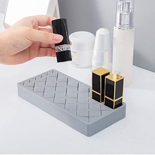 Practical Cosmetics Organizer - Silicone Lipstick Holder Make-up Brush Holder - With 18 Grids - Grey