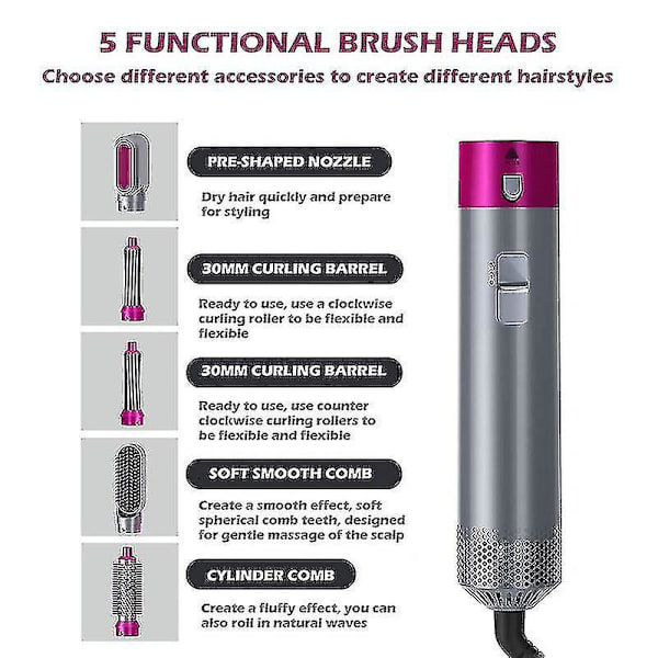 5 In 1 Hair Electric Hair Styler Hair Dryers Curler Straighteners Blow Dryer Brush Dry Set Rose US