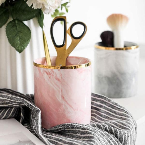 Pen Holder For Desk,makeup Brush Holder,desk Marble Pattern Pencil Cup Grey