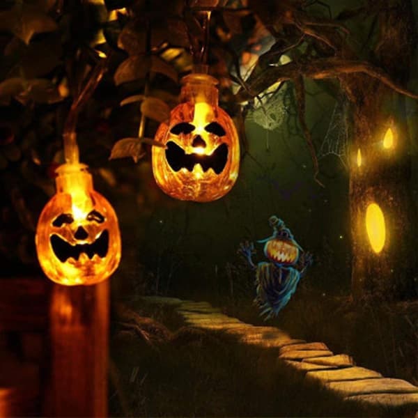 Halloween Dekoration Græskar Lys Kæde, Solar Lys Kæde style 2