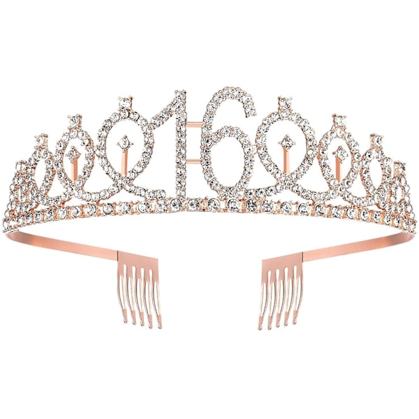16-vuotissyntymäpäiväsatiininauha ja tiara tytöille, Sweet Sixteen -syntymäpäiväsatiininauha kruunu 16 & Fabulous satiininauha ja tiara