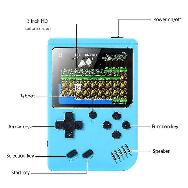 Gameboy Indbygget 500 Klassiske Spil Retro Videospilkonsol Børnelegetøj blue