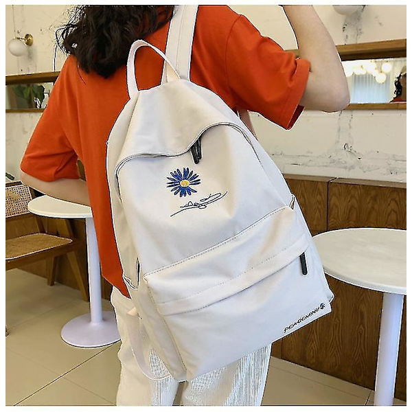 Ny Solid Rygsæk Pige Skoletasker Til Teenage Skoletaske Nylon Daisy Print Taske Sort white