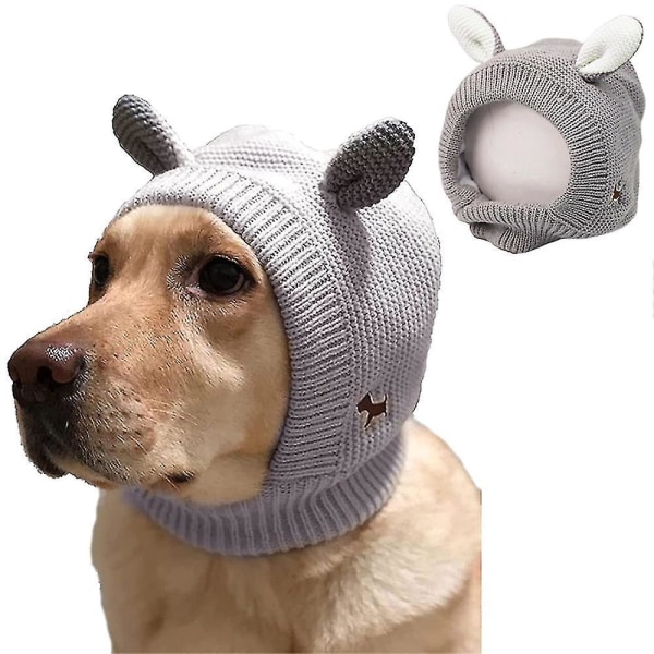 Dog Cat Knit Beanie Hat Muffs Noise Protection For Anxiety Relief Calming Puppy Winter grey