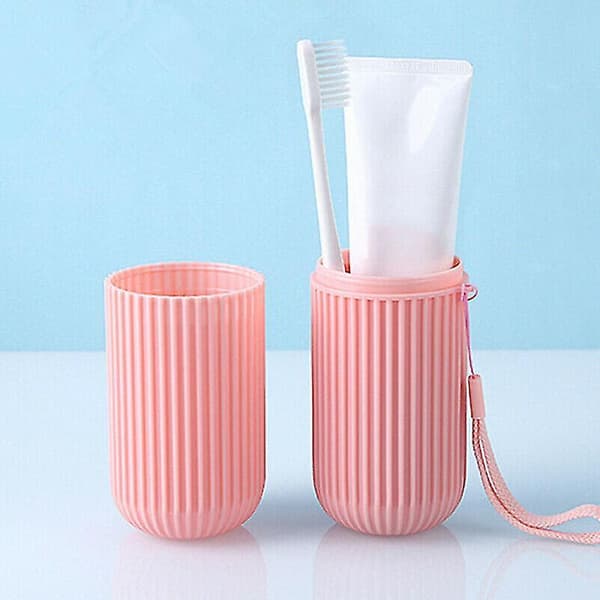 2pcs Portable Toothbrush Kits Case Toothpaste Cup Holder Protect Storage Box Travel Pink