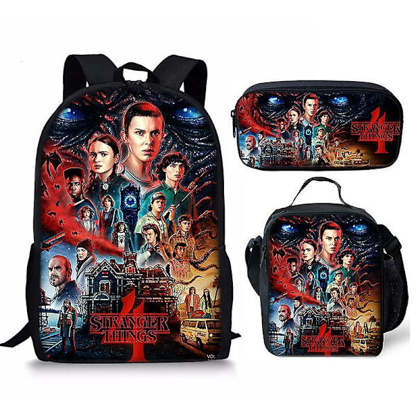 2022 Ny Stranger Things Tasker Sæt med 3 Dele Rygsæk Mini Tegnebog Pung Kvinders Taske Mænds Skuldertaske Only Backpack