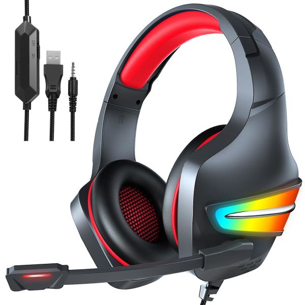 Gaming Headset, Ps5, Ps4 Ultrabløde Ørekopper, Støjreducerende Over-Ear Hovedtelefoner Med Mikrofon, Rgb Lys, Bass Surround, Til Ps5, Pc, Xbox One Controller