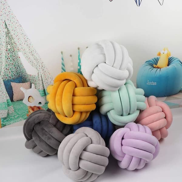 Soft Knot Ball Throw Pillow Home Decor Cushion Plush Throw Knotted Pillow Handmade Round Pillow Knotted Bedroom Decor,7.9x7.9in-light Brown