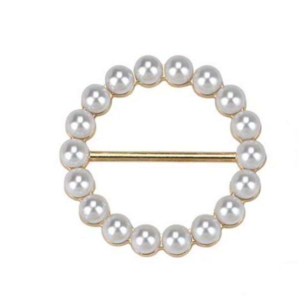 Ladies Fashion Round Retro Scarf And Shirt Clip Button Pearl Corner Knot Button
