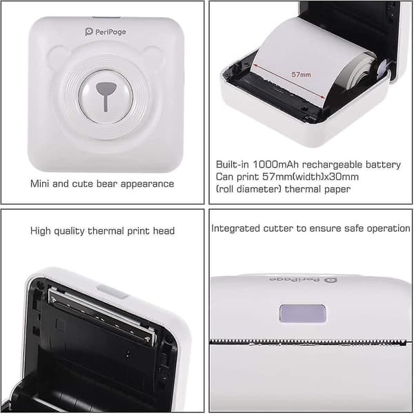 Mini Printer, Trådløs Termisk Etiketprinter, Sticky Note Kvittering, Egnet Til Android Ios Smart Phone Windows, Med 6+1 Ruller Udskriftspapir white