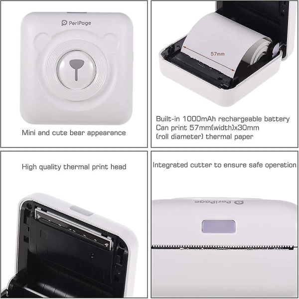 Mini Printer, Wireless Thermal Label Printer, Sticky Note Receipt, Suitable For Android Ios Smart Phone Windows, With 6+1 Printing Paper Roll white