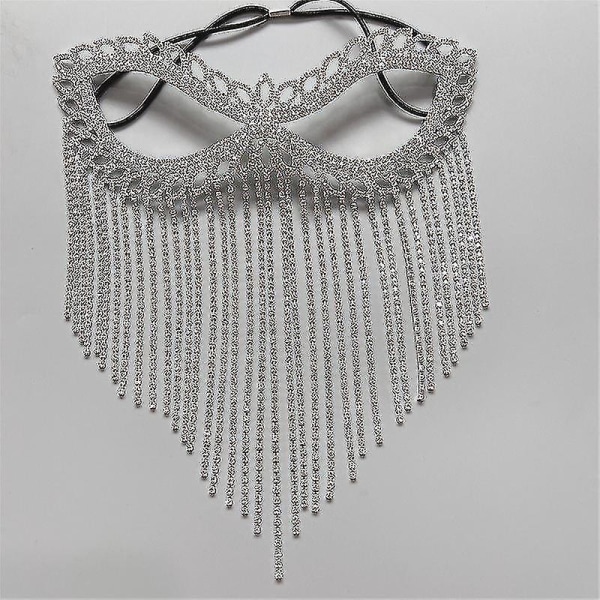 Crystal Veil Mask Rhinestone Tassel Cat Eye Mask Belly Dance Masquerade Headwear