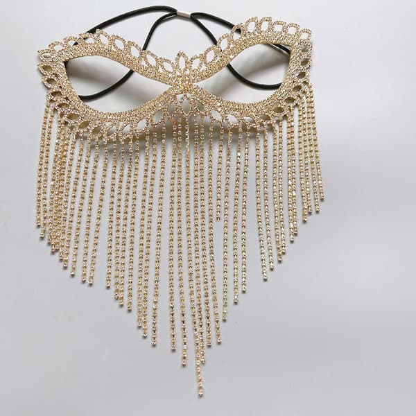 Crystal Veil Mask Rhinestone Tassel Cat Eye Mask Magedans Maskerade Hodeplagg
