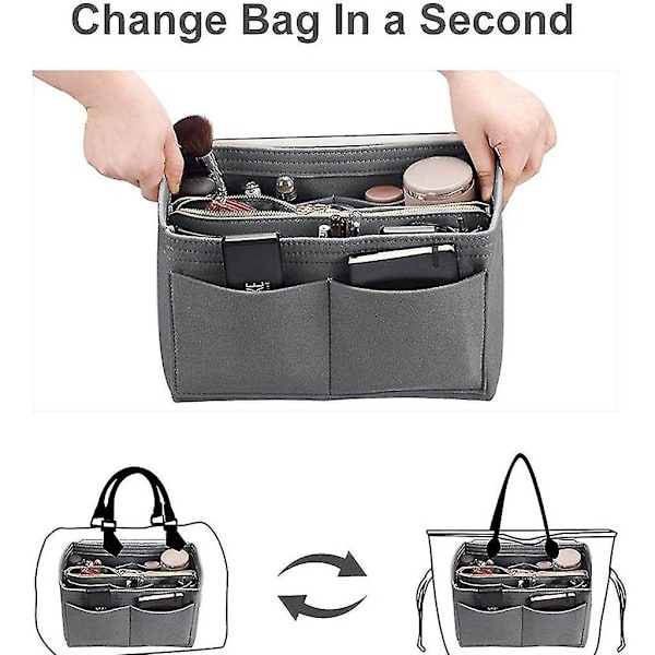 Pung Organizer Indsats Filt Taske Med Lynlås Håndtaske Tote Formgiver Multi Lommer Store Opbevaringsposer Red 1
