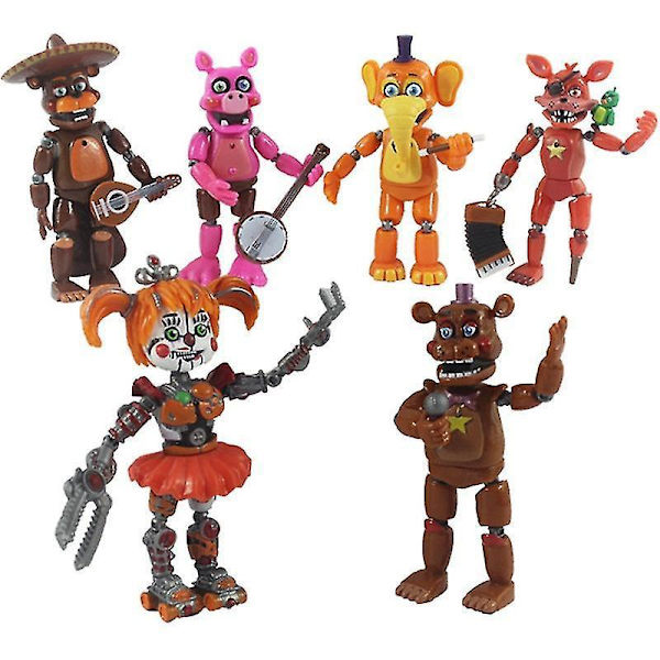 6 stk. Bjørnelegetøjssæt 13 cm PVC Blokerende Lys Freddy Bjørn Anime Action & Legetøjsfigurer Drenge