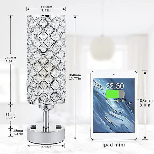 Crystal Lamp Table Lamp With Usb Ports 3 Way Dimmable Light Bedside Lamp Small Touch Light Silver