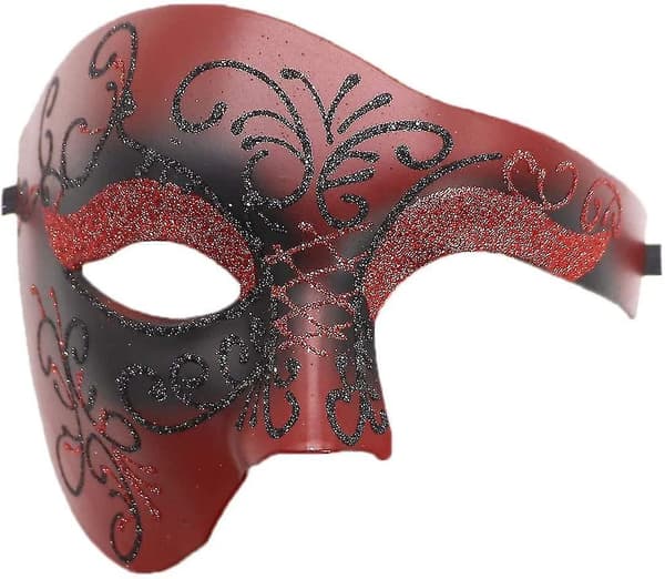 1pc Masquerade Mask Retro Phantom Of The Opera One Eye Half Face Costume, Half Face Phantom Mask (red Pattern)