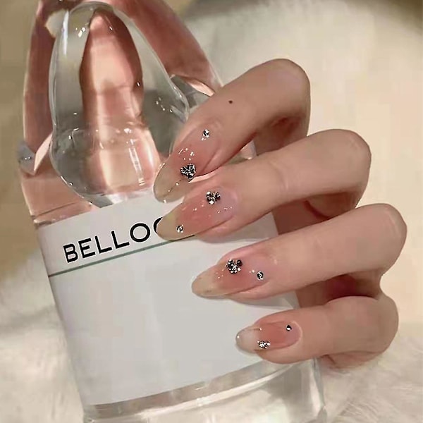 24pcs Long Press On Nail Cute Rhinestones Design Full Coverage Artificial Nail Glue Models