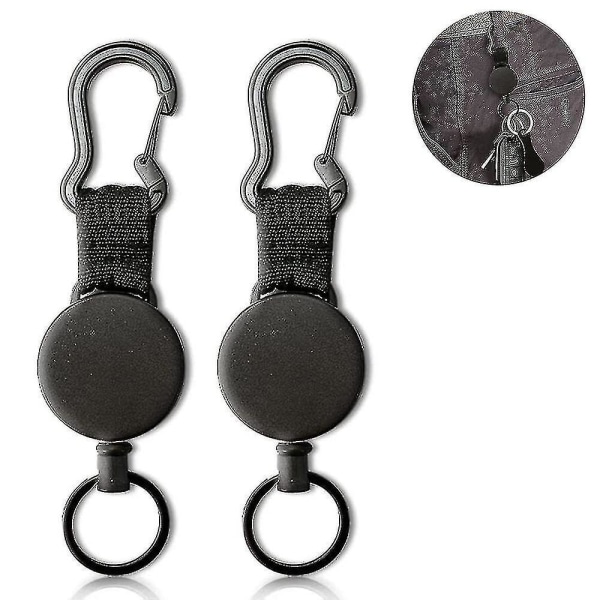 2 Pcs Retractable Key Chain Black Elastic Pull Buckle Retractable Key S