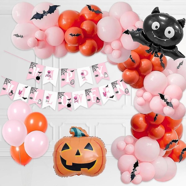 Halloween Pink Ballon Kæde Bue Træk Flag Aluminium Film Ballon Sæt Græskar Flagermus Halloween Dekorationer