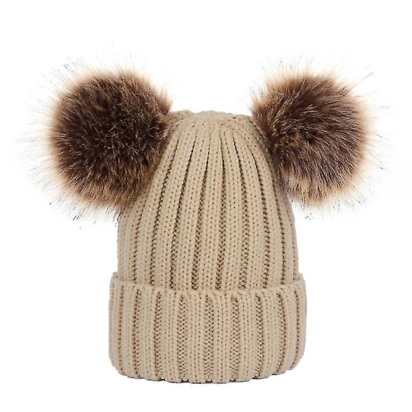 Winter Knit Beanie Hat With Double Pom Pom Ears For Women Girls