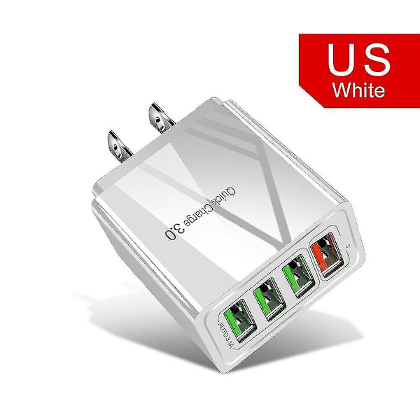 Bærbar Quick Charge 3.0 4-usb-porter 3.1a Reise Smart Adapter Telefonlader White US Plug