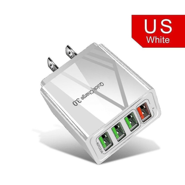 Portable Quick Charge 3.0 4-usb Ports 3.1a Travel Smart Adapter Phone Charger White US Plug