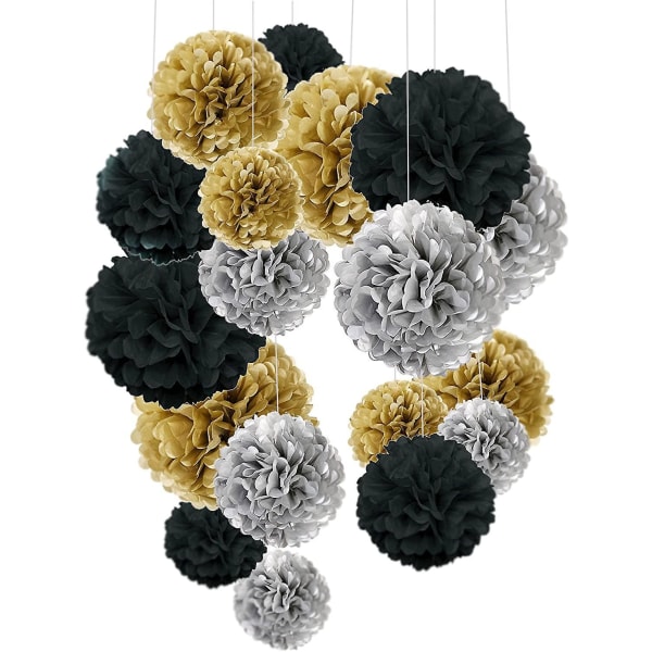 Pack Of 18, Blue Pom Poms Flowers,decoration Paper Kit For Party gold