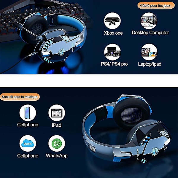 Bluetooth Langattomat Kuulokkeet Mikillä, PS4 Pelikuulokkeet PC:lle, Xbox Onelle, PS5:lle Blue