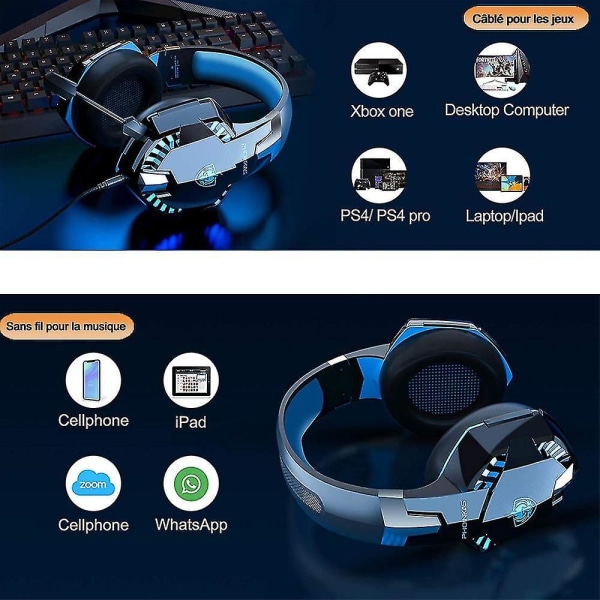 Bluetooth Trådløse Hovedtelefoner Med Mikrofon, PS4 Gaming Headset Til PC, Xbox One, PS5 Blue