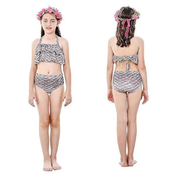 Børn Piger Havfruehale Bikini Sæt Badetøj Badedragt Svømmekostume Inkluderet Blomsterkrans Hårbånd Color 6 12-13Years