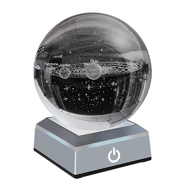 Sol System Krystalkugle 80mm Sol System Med Touch Switch LED Lys Base Kosmisk Model Med Planetnavn
