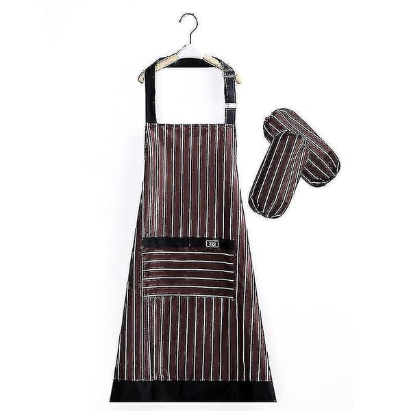 Adjustable Apron Sleeve Set Pinstripe Women's Male Chef Cooking Kitchen Apron (coffee)